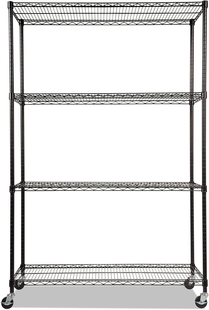 Alera ALE Complete Wire Shelving Unit w/Caster, Four-Shelf, 48 x 18 x 72, Black