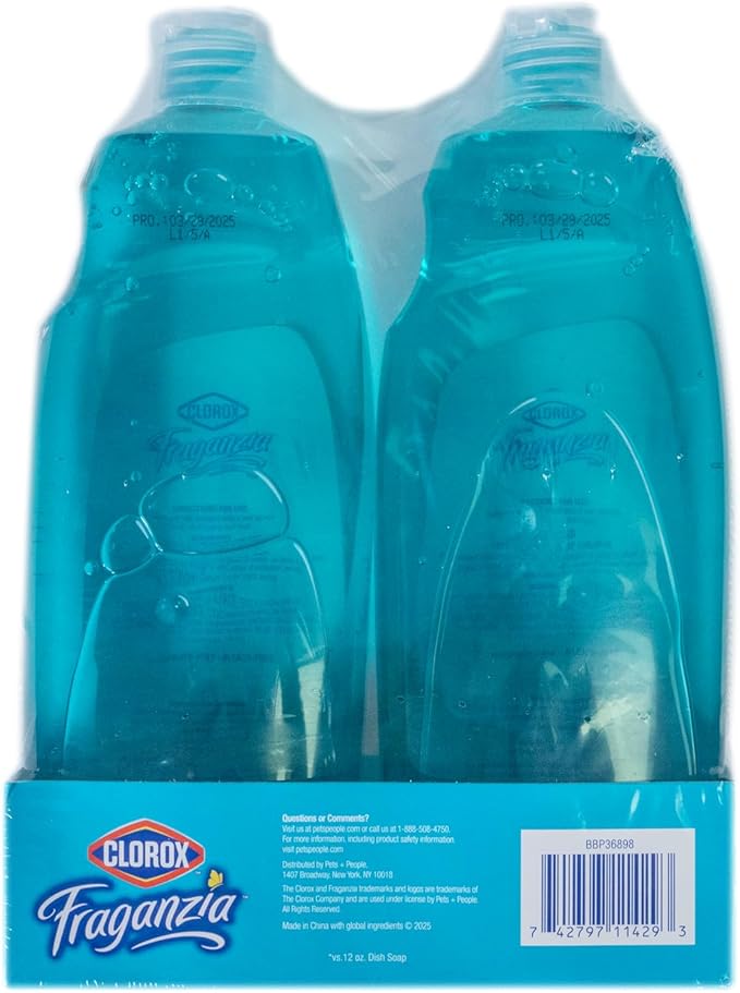 Clorox Fraganzia Liquid Dishwashing Soap - Cuts Through Tough Grease FAST - Quick Rinsing Dish Soap Formula Washes Away Grime - A Powerful Clean You Can Trust, Ocean Scent, 22 Fl Oz (Pack of 2)
