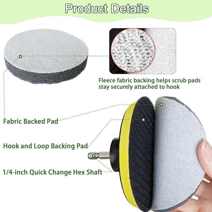 4 Inch Drill Brush Attachments for Cleaning Household Drill Brush Scrubber for Bathroom & Kitchen with Disc Pad Holder and Adapter，9 Scouring Pads（3 Different Stiffness） 11Pcs