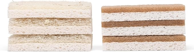 Full Circle Nutcase, Plant-Based Scrubber Sponges – Pack of 6 – 3 Walnut & 3 Coconut – Powerful Natural Sponges Made with Plants & Recycled Materials, Safe for Nonstick