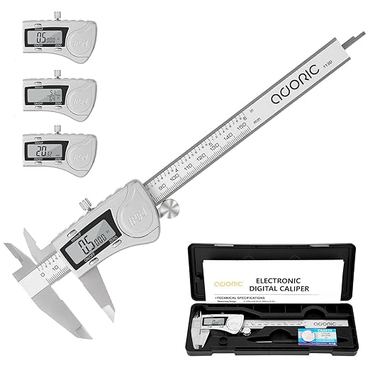 Digital Caliper, Adoric Caliper Measuring Tool 0-6" Stainless Steel Vernier Caliper Digital Micrometer with Large LCD Screen, Easy Switch from Inch Metric Fraction, 6" Caliper Tool for DIY/Household
