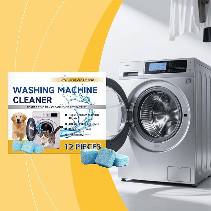 12 Pack Washing Machine Cleaner Tablets for HE Front & Top Load Washers, Deep Cleaning Washer Tablets Help Reduce Odors, Residue & Lint Buildup, Easy Dissolving Laundry Machine Cleaner (12)