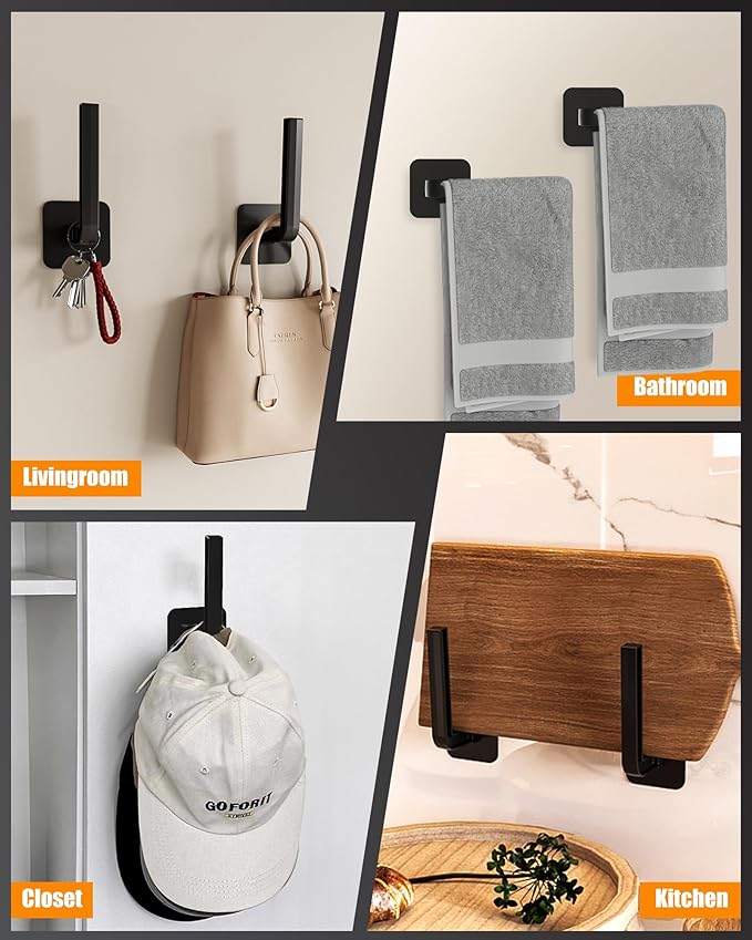 Hat Rack for Hat Storage (4-Pack), Multi-Purpose Hat Organizer, Strong Adhesive Hat Hooks for Wall Organizer for Baseball Caps, Two Mounting Options Hook, Black