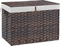 240L Wicker Storage Basket with Lid, Handwoven Rattan Large Shelf Basket with Removable Liner, 63.5 Gallon Wicker Basket for Blanket, Storage Trunk with Handle for Closet, Bedroom, Livingroom, Brown