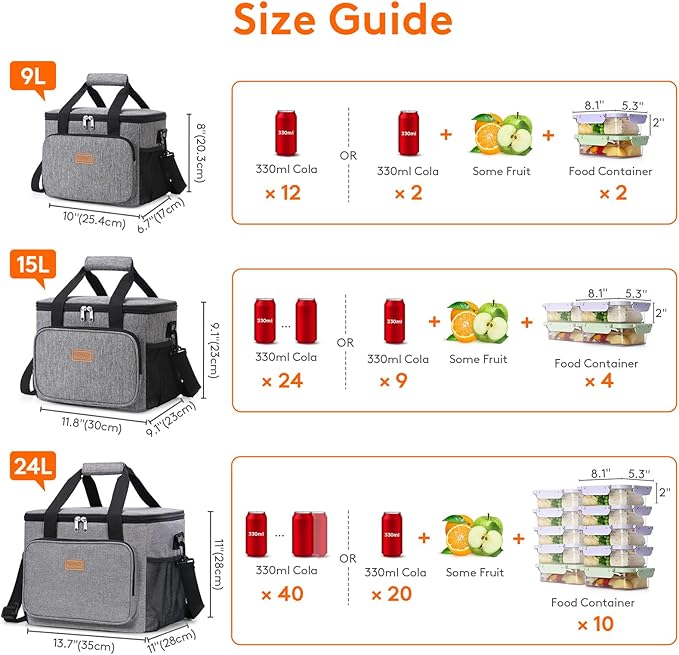 Lifewit Large Lunch Bag, Insulated Lunch Box, Soft Cooler Cooling Tote for Adult Men Women, Gray 24-Can (15L)