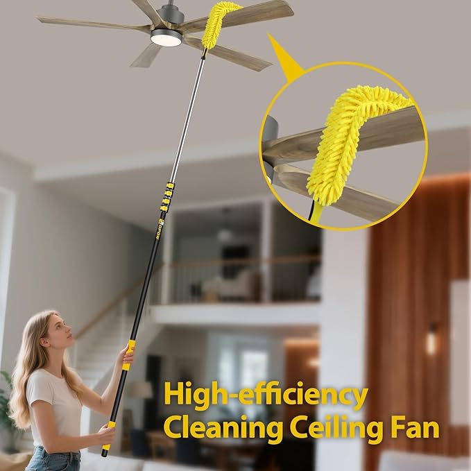36 Foot High Ceiling Duster Kits with 7-30ft Heavy Duty Extension Pole, High Reach Duster for Cleaning,Microfiber Feather Duster,Cobweb Duster,Ceiling Fan Duster,Window Squeegee & Cleaner