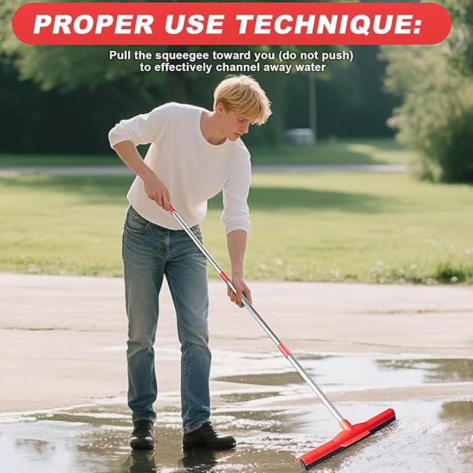 Floor Squeegee Scrubber with 51" Adjustable Pole & EVA Foam Blade – Indoor/Outdoor Use for Garage, Patio, Bathroom, Tile, Marble