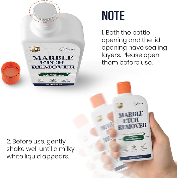 Professional Marble Etch Remover 8.8 fl. oz, Effective on Limestone, Travertine, Alabaster & Onyx, Removes Stains, Dull Spots, Water Rings & Light Scratches, Dust-Free Polishing