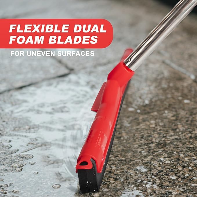 Floor Squeegee Scrubber with 51" Adjustable Pole & EVA Foam Blade – Indoor/Outdoor Use for Garage, Patio, Bathroom, Tile, Marble