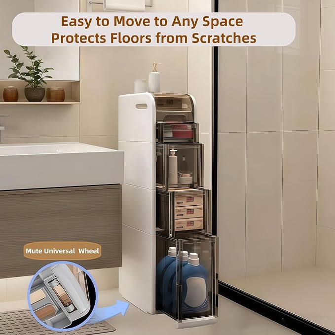 Slim Bathroom Storage Cabinet with Drawers,Narrow Bathroom Storage Cabinet,Mobile and Installation-Free,Perfect for Small Space Bathroom,Living Room,Kitchen,Toilet (A-3Tiers)