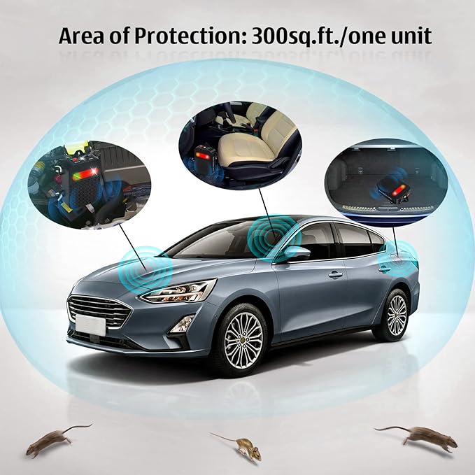 Ultrasonic Rodent Repellent Under Hood Battery Operated Pest Repeller Humane Mouse Repellent for Car Engines Basement Garage Attic Rat Mice Deterrent 2 Pack