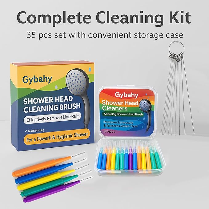 Shower Head Cleaning Brushes, 35 PCS Multi-Size Nozzle Cleaner Tool with Storage Case, Shower Head Cleaner Picks for Unclogging Small Holes, Bathroom, Faucets & Spray Nozzles(Multi Color)
