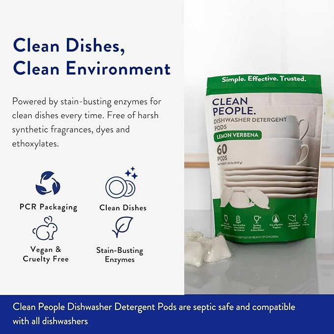 The Clean People Dishwasher Pods - Cuts Grease & Rinses Sparkling Clean - Residue-Free - Phosphate Free Dishwashing Pods - Lemon, 30 Pack