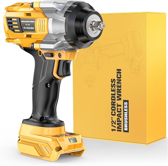 Cordless Impact Wrench Compatible with DeWalt 20V Battery: 1/2 Inch Hog Ring Impact Driver - High Torque - 1360N.m/1000Ft-lbs Cordless Impact Gun - Brushless Motor with LED Light - Tool Only