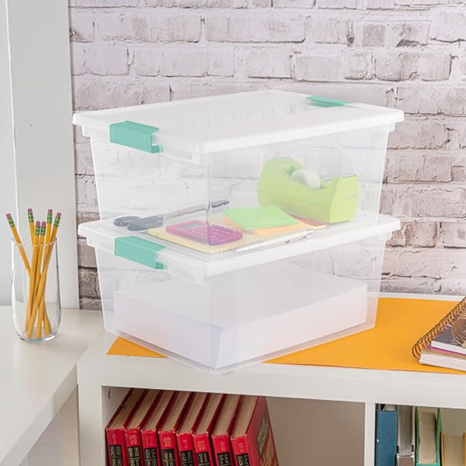 Sterilite 8-Pack Clip Box, Stackable Clear Plastic Bins with Latching Lids, Deep - Writing, Arts or Crafts Supplies Storage Containers for Home, Office, Classroom and Workshop Organization