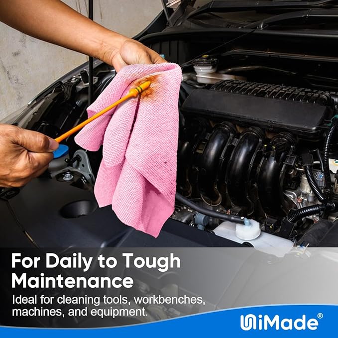 Microfiber Cleaning Cloth, 10 Pack Reusable Microfiber Towels for Cars Lint Free Cleaning Shop Towel Rags for Home Kitchen Automotive Bar Mechanic Restaurant Garage, 11.5"x 11.5", Pink