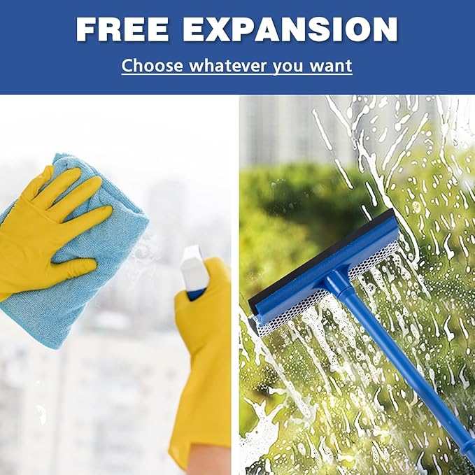 15.9" Window Squeegee for Car,2-in-1 Window Cleaner with Long Stainless Steel Handle, Soft Rubber Blade & Highly Absorbent Sponge – for Showers, Car Windshields, Gas Stations, and Glass