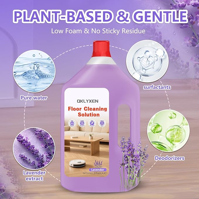 Floor Cleaning Solution Compatible with Roborock – 82 FL OZ Lavender Floor Cleaner – Rich, Long-lasting Fragrance, – For All Robot Vacuums with Mopping & Cordless Wet/Dry Vacuum Mop Cleaner