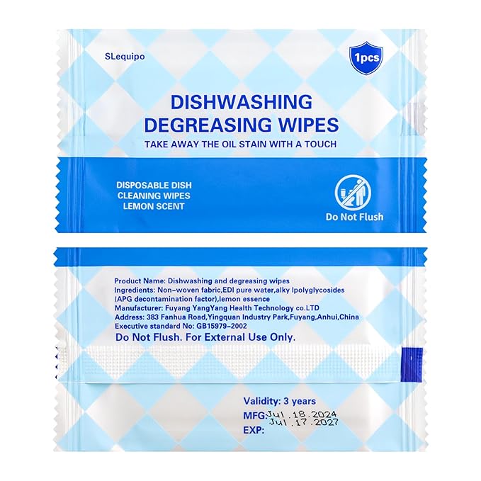 50 Pcs Dish Cleaning Wipes Individually Wrapped Travel Dish Soap Wipes,Portable Cleaning Wipes Disposable Wipes for Kitchen Outdoor Traveling Camping Quick Clean,Lemon Scent