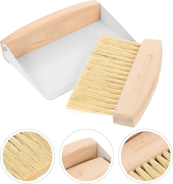 Artibetter Mini Desktop Broom and Dustpan Set with White Sisal Bristles, Small Handheld Cleaning Brush for Home and Office Table Accessories