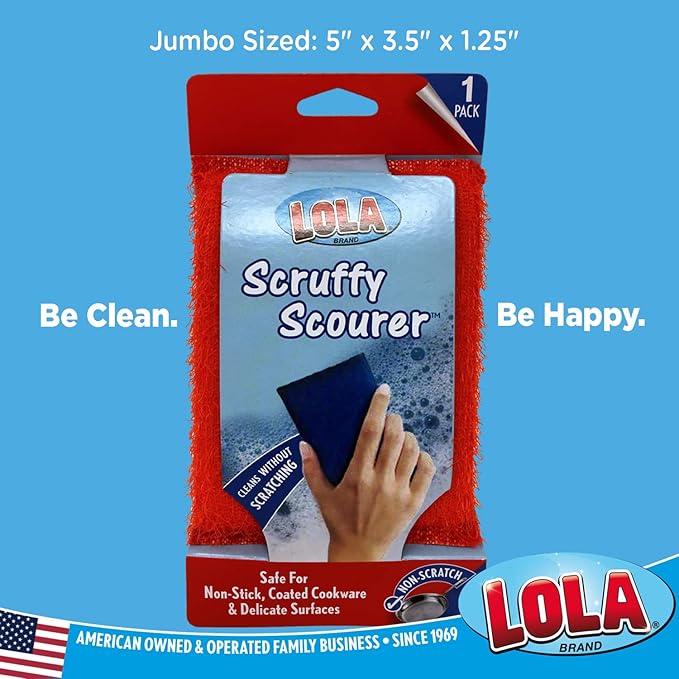 LOLA Scruffy Jumbo Scouring Pad, 6 Pack, eusable Cleaning Pads, Wire Cloth w/Foam Sponge Core, Won't Scratch Most Surfaces, Assorted Colors