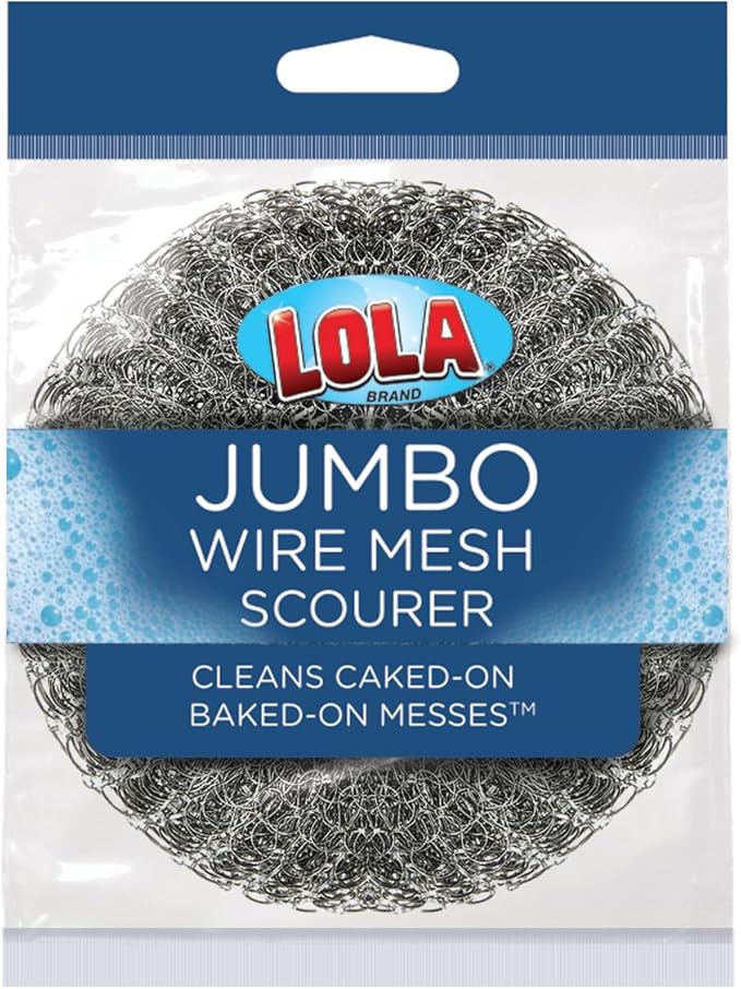 LOLA Steel Wool Wire Scouring Pad, Jumbo 4", Galvanized Steel Wire, Heavy Duty, Highly Abrasive Scrubber, for Pots, Pans, Ovens, Grills - 1 Pack