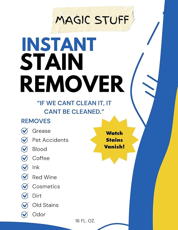 Magic Stuff Instant Stain Remover - Fast-Acting Carpet & Upholstery Cleaner - Removes Food, Wine, Coffee & Pet Stains- Odor-Free, No Rinse, Kid & Pet Safe Formula