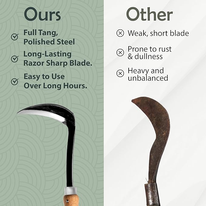 Muldale Japanese Hand Weeding Sickle – Curved Razor Hoe Garden Tool with High-Carbon Steel Blade & Ergonomic Beechwood Handle – Perfect for Weeding Between Plants, Paving, Borders