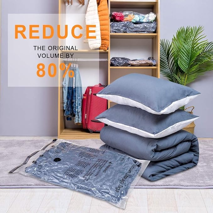 6 XX Large Vacuum Storage Bags, Space Saver Sealer Compression Bags for Blankets, Comforters, Pillows, Clothes Storage
