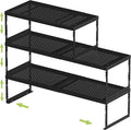Jojocross Adjustable Stackable Metal Storage Shelf Organizer - Expandable Wire Rack with Perforations for Kitchen, Pantry, Bathroom, Cabinet & Office-Compact, Durable & Sturdy (3PACKS/Medium/Black)