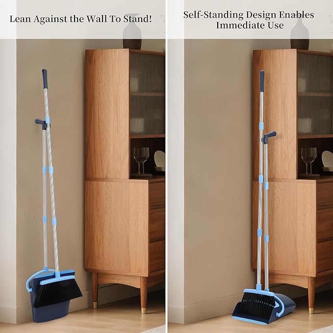 Broom and Dustpan Set for Home 2026 Indoor Outdoor Broom with Dustpan Combo Set Upright Dust Pans with Long Handle Angle Broom for Kids Garden Pet Hair Lobby Wood Floor Kitchen