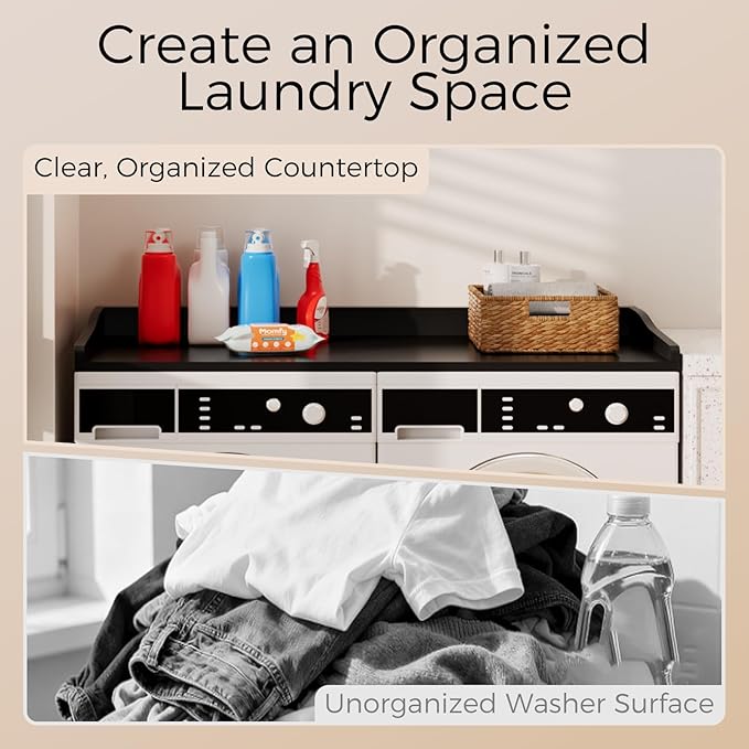 OAKHAM HOME Washer Dryer Countertop 54" W x 27.5"D Washer Dryer Topper with Non-Slip Pads Laundry Countertop for Laundry Room Organization and Storage, Black