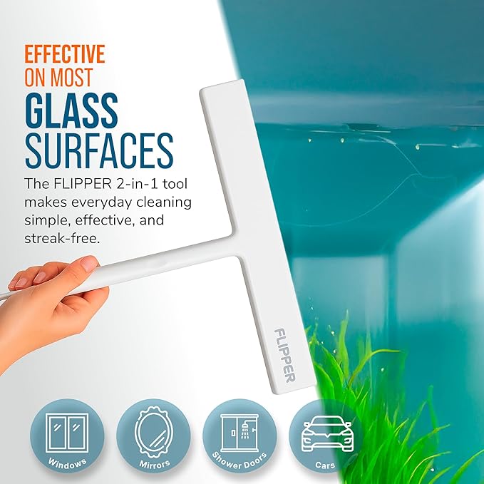 Flipper Dual-Action Squeegee and Microfiber Mitt – 2-in-1 Streak-Free Glass and Mirror Cleaning Tool for Windows, Shower Doors and Countertops – Reusable, Ergonomic, and Durable Design