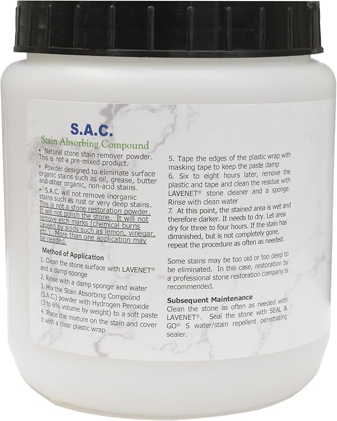 SAC Poultice Powder (2.2 Lb) Powder to remove organic stains such as oil, grease, butter and other non-acid stains from most marble, granite, travertine, limestone & other porous natural stones