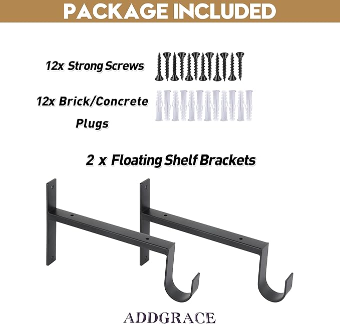 AddGrace Heavy Duty Closet Rod and Shelf Brackets 8 Inch Wall Mounted Closet Rod Bracket with Pole Holder Shelving Support with Screws for Laundry (2 Pack)