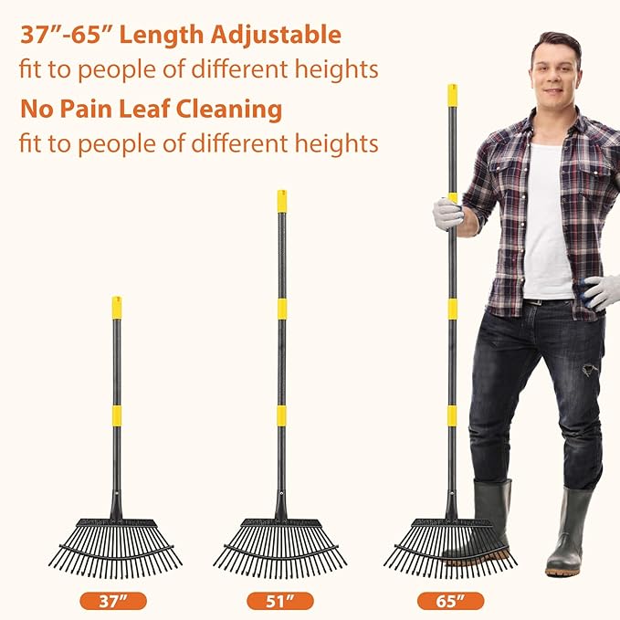 Rake for Leaves Heavy Duty, Large Garden Leaf Rakes for Lawns, 65 Inch Gardening Rake with Back-Saving Long Handle, 18.5” Wide 25 Tines Head for Quick Cleanup Yard Grass Clippings, Anti-Rust