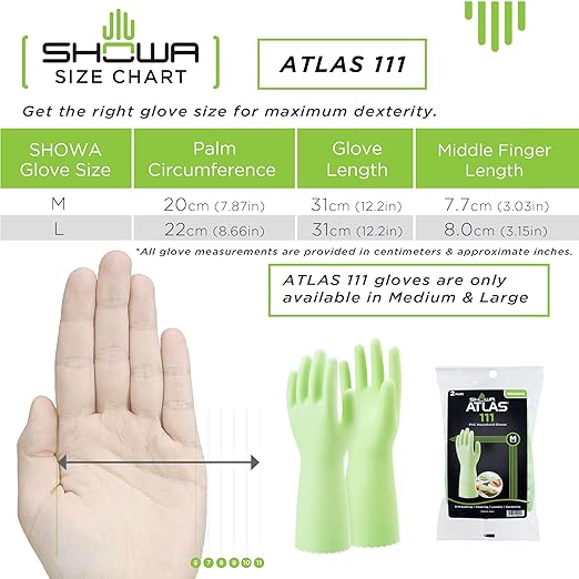 SHOWA 111 Skin-Friendly Dishwashing Gloves, Latex-Free PVC, Reusable Housekeeping Gloves with Cotton Liner, Non-Slip Grip for Kitchen & Gardening, Made in Japan, Medium, 2-Pairs
