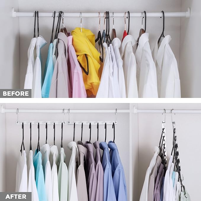 HOUSE DAY Space Saving Hangers for Clothes 4 Pack, Heavy Duty Hanger Organizer | 30 Lbs Capacity |, Metal Magic Hanger, Sturdy Multi Hangers, Closet Space Saver Closet Organizers and Storage