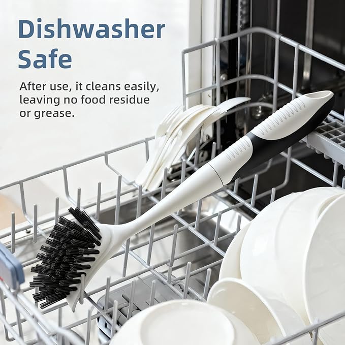 Dish Scrub Brush, 2 Pack Stiff Bristles Cleaning Scrubber Brushes with Non Slip Handle Built-in Scraper, Kitchen Dish Brushes for Cleaning Pans, Pots, Stoves, Sink