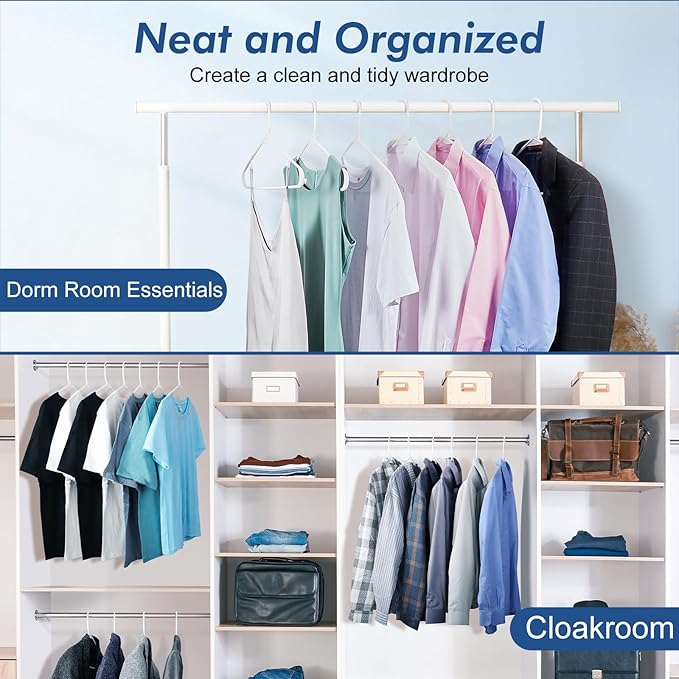 HOUSE DAY White Plastic Hangers 40 Pack, Plastic Clothes Hangers with Built-in Strap Hooks, Space Saving Slim Hanger for Closet Organizers and Storage, Durable Clothing Hanger for Shirts Blouses Tops
