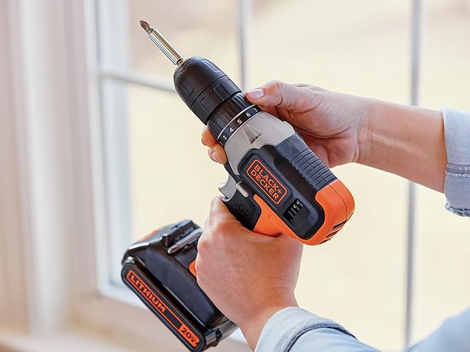 BLACK+DECKER 20V MAX Cordless Drill Kit with ‎Battery, Charger, Includes Double Sided Drill Bit (BCD702C1)