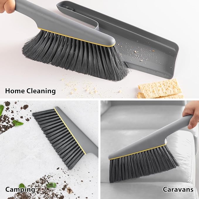 Small Broom and Dustpan Set, Hand Mini Dust-Pan and Brush, Handheld Portable Compact, 1 Piece, Gray