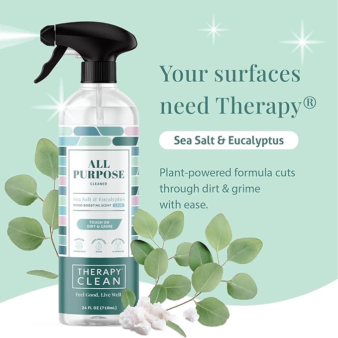 Therapy Clean All Purpose Cleaning Spray - Sea Salt & Eucalyptus 24 fl. oz (Pack of 3) - 100% Natural Scent, Kitchen Surface Counter, Surface Cleaner, Non Toxic All Purpose Cleaner Spray