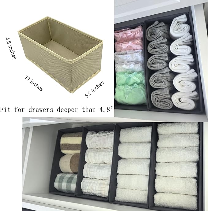 Bructhun Sock Drawer Organizer 9 Pack - Collapsible Fabric Storage Bins for Underwear Divider, Small Closet Organizers with 9 Compartments, Khaki