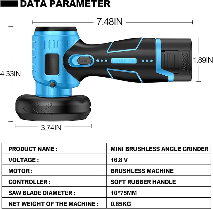 Brushless Cordless Angle Grinder Kit, 19500rpm Mini Electric Angle Grinding Tool with 2x16.8V 2000mAh Battery and 6-Cutting Discs, Grinder Handheld Cutter for Metal Wood