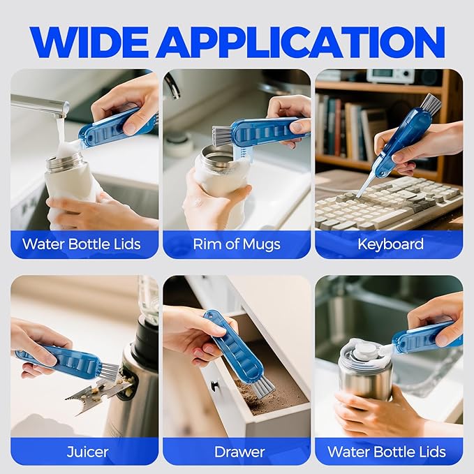 6 Pack Holikme 4 in 1 Cup Lid Cleaning Brush Set with 3 Straws, Multifunctional Bottle Brush, Silicone Cup Lid Gap Cleaner, Durable Bristle Crevice Cleaning Brush, Navy