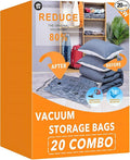 GONGSHI Vacuum Storage Bags, Space Saver Seal Bags For Clothing, Blankets, Comforters, Pillows, Clothes Storage,Travel Luggage.20 Combo