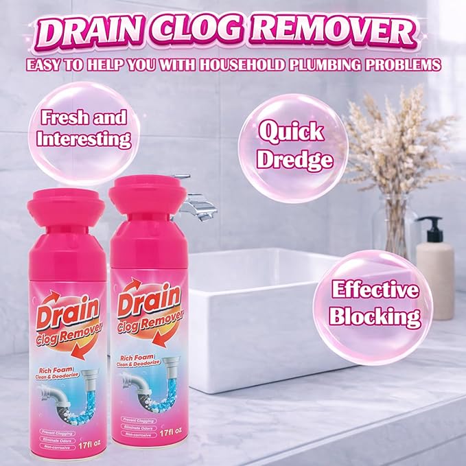 Foaming Drain Cleaner, Foam Drains Sink Cleaner and Deodorizer, Wild Tornado Drain Clog Remover for Kitchen Sinks, Shower Drains, Tubs (2 pcs)