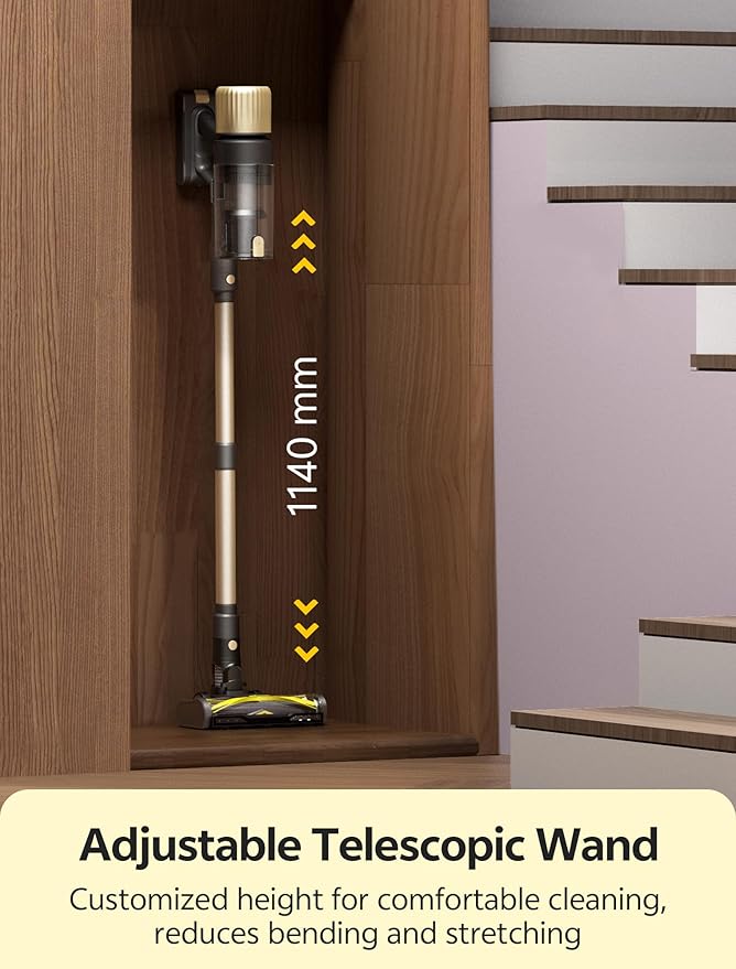 Ultenic Cordless Vacuum Cleaner, 600W 60KPA 65min Runtime, Stick Vacuum with Green Light, Self-Standing & 180° Lay-Flat, Anti-Tangled Brush, Vacuum Cleaners for Home/Hard Floor/Carpet/Pet Hair, U15