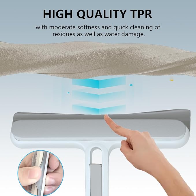 Squeegee 4-in-1 Window Cleaning Tool, Replaceable Foam-Friendly Brush Strip - Hanging & Water-Rinsable for Shower Glass, Glass Doors, Windows, Kitchen Stove, Car | Window Cleaning kit